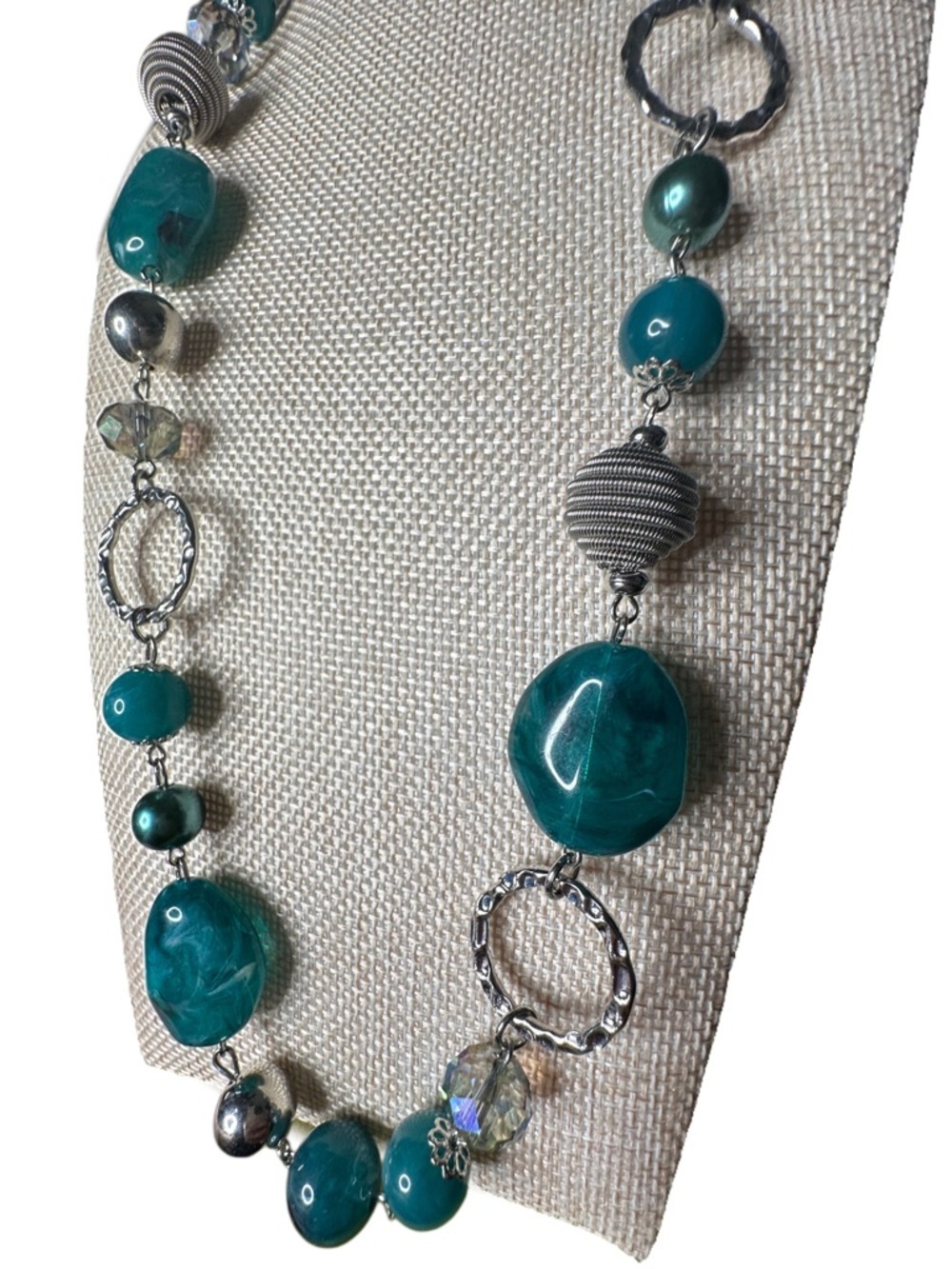 Teal Beaded Statement Necklace - Women Jewelry - Picture 2 of 3